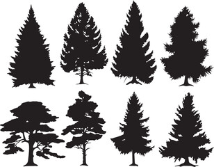 Obraz premium Set Trees. Hand drawn vector illustration