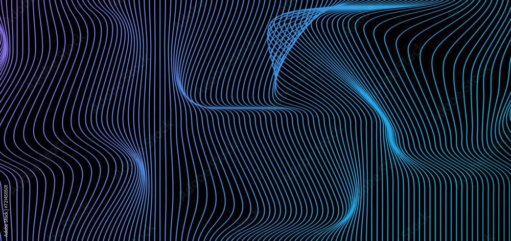 Aufkleber Abstract deform wavy gradient light lines smooth curve flowing dynamic on black background for concept of technology, digital, communication, science. Vector illustration for banner, poster, cover. 