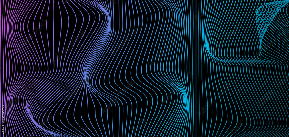 Poster Abstract deform wavy gradient light lines smooth curve flowing dynamic on black background for concept of technology, digital, communication, science. Vector illustration for banner, poster, cover. 