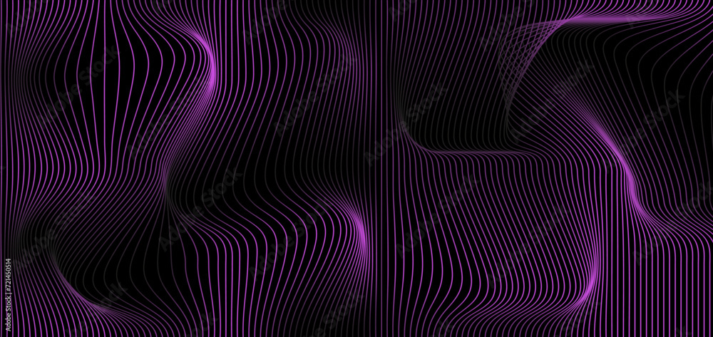 Aufkleber Abstract deform wavy gradient light lines smooth curve flowing dynamic on black background for concept of technology, digital, communication, science. Vector illustration for banner, poster, cover. 