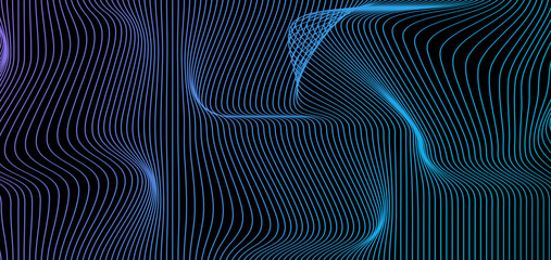 Abstract deform wavy gradient light lines smooth curve flowing dynamic on black background for concept of technology, digital, communication, science. Vector illustration for banner, poster, cover. 
