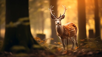 A stunning image of a adorable deer roaming through the forest