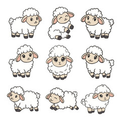 Cute Sheep Lamb Cartoon Vector Doodle Style Illustration