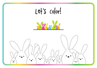 Let's color. Easter bunny family. Color activity. Printable.