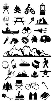 A selection of various camping and outdoors adventure icons. Fully scalable vectors. 