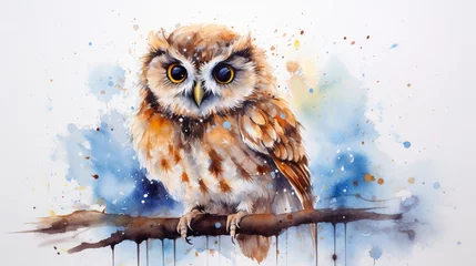 Küchenrückwand glas motiv A watercolor painting of an owl that can be reproduced as an acrylic illustration. © Elchin Abilov