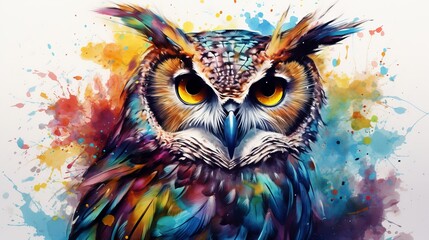 Fototapeta premium A watercolor portrait of an owl that has been abstracted.