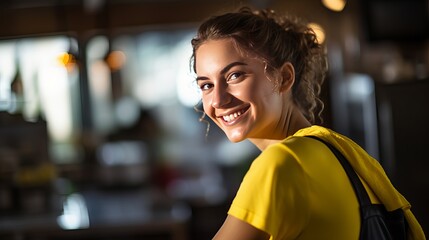 Obraz premium A woman who is smiling while cleaning