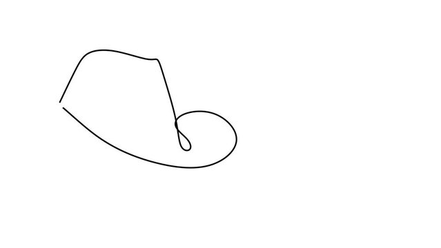 Animated self drawing of continuous line draw cowboy on horse galloping across dusty field. Cowboy on bucking horse running with lasso. Cowboy with rope lasso on horse. Full length one line animation