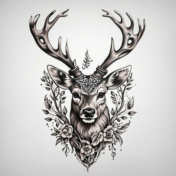 Deer tattoo isolated on a white background