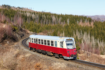 Railcar of Harzer Schmalspurbahnen HSB train railway in Wernigerode, Germany