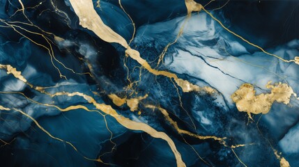 An elegant digital art image with a marbling texture and luxury marble background in blue and gold.
