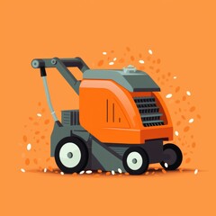 Flat image of a garden shredder on an orange background. Simple vector image of a garden shredder. Digital illustration