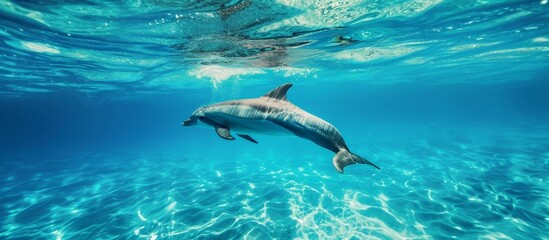 Obraz premium Beautiful Blue Water: Mesmerizing Image of Dolph Swimming in Beautiful Blue Water