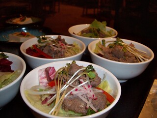 Appetizing bowls of food at a buffet table