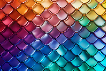 "Colorful Fish Scale Pattern with Rainbow Gradient: A Shimmering Display of Iridescent Hues in a Seamless, Overlapping Design - Perfect for Backgrounds in Fashion, Beauty, and Creative Arts"
