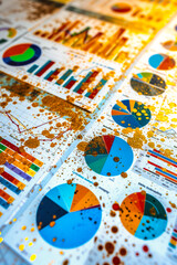 Business Chart and Graph Report, Financial Analysis and Marketing Concept, Office Accounting and Data Management, Paperwork in Investment