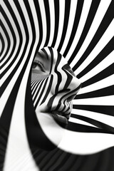 Abstract Zebra Stripe Pattern Over Human Face.
Human face partially obscured by a bold zebra stripe pattern creating an abstract look.