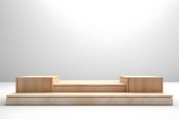 wooden podium stage mockup white background