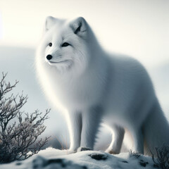 Arctic fox, Polar fox, White arctic fox (Vulpes Lagopus) Snow Fox, Zorro &aacute;rtico, Zorro polar, Zorro de las nieves, Арктическая лиса, high quality portrait, isolated  background.