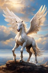 Obraz na płótnie Canvas white horse on the sky