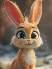 A curious cartoon rabbit with oversized eyes explores the great outdoors, his furry snout twitching with excitement as he encounters other wild mammals like bunnies and hares