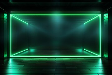 Square rectangle frame with futuristic glowing neon light effect dark border background