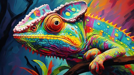 Obraz premium The main chameleon artwork is a vibrant and bright canvas masterpiece that can be purchased as prints, demonstrating the beauty of art and painting.