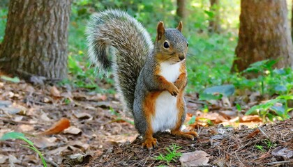 Naklejka na ściany i meble squirrel in the park, squirrel in the park, squirrell standing in the forest like Master of the Universe