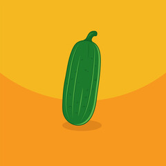Cucumber on a yellow background. Healthy food design. Vector illustration