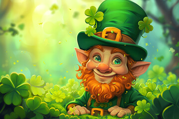 St. Patrick's Day poster. Leprechaun cartoon on background.