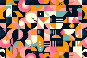 Colorful geometric mosaic seamless pattern illustration with creative abstract shapes. Modern scandinavian style background print. Trendy bright symbols and minimalist shape texture, geometry .