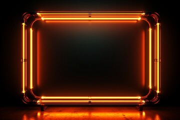 Square rectangle frame with futuristic glowing neon light effect dark border background