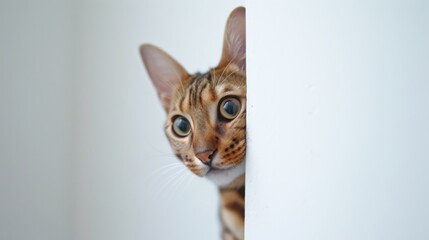 Bengal cat peeking corner
