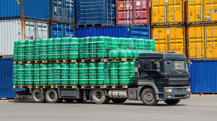 Tank truck for transporting toxic cargo. Navigating risks: Safely moving toxic petrochemicals.