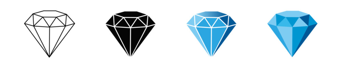 Brilliant icon set. Simple expensive diamond. Isolated graphic illustration featuring gem symbols. Precious crystal in vector design style