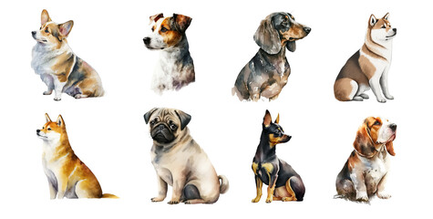 Dogs of different breeds on a white background