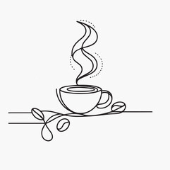 Continuous line drawing of a cup of coffee. Vector illustration.