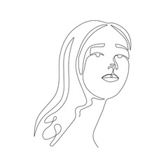 One single endless line woman face portrait