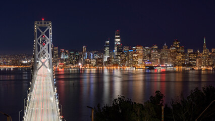 San Francisco skyline at night from Oakland bridge