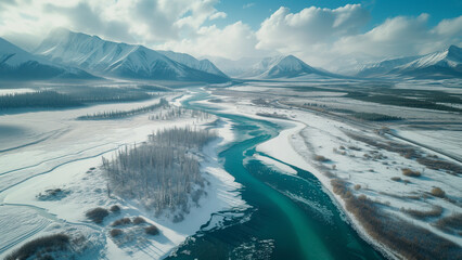 Aerial View of the Siberian Landscape - obrazy, fototapety, plakaty