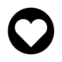 A white heart on black round icon