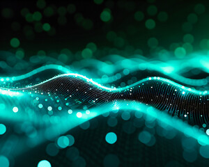 Abstract Science and Technology Background, Glowing Particles and Light Waves in Motion