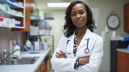 professional female doctor standing with arms crossed