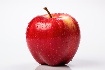 Red apple with leaves isolated on white background