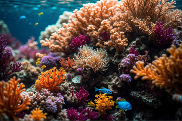 Naklejka na ściany i meble Underwater Life: Corals, Plants, and Colorful Fish in the Magic of the Ocean