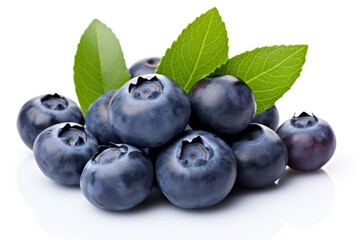blueberries with leaf isolated on white background.