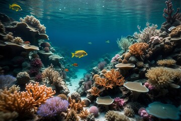 Fototapeta na wymiar Underwater Life: Corals, Plants, and Colorful Fish in the Magic of the Ocean