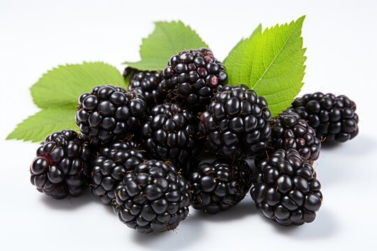 blackberries with leaves isolated on white background