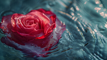 Red rose in water, red rose with drops, red rose in water
